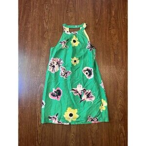 J.Crew green floral Silk high neck sleeveless Shift open back mini dress, sz 4